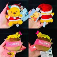 Gấu bông nhỏ Nhật Bản dạng móc khoá, dây đeo cặp, điện thoại Winnie the Pooh Christmas, Pooh Honey jar hủ mật ong