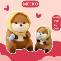 Gấu bông rái cá Rubu đội khăn ôm cá, thú nhồi bông rái cá mềm mại cao cấp Meeko [ Miễn phí gói quà ]