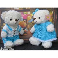 Gấu Bông: TDC7002- Teddy cặp lông trắng xoắn áo váy xanh dương