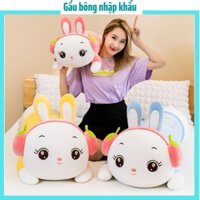 Gấu bông thỏ nằm đeo tai nghe chất miniso cáo cấp làm gối ôm, quà tặng đáng yêu, có nhiều size