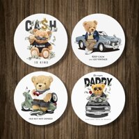 (Gấu Doanh Nhân) Combo 4 đế lót ly đá gốm cao cấp