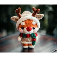 Gấu móc len quà Noel, Móc khóa len mẫu Shiba tuần lộc