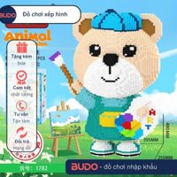 gấu nhiếp ảnh gia họa sĩ teddy béo gấu nâu 48cm Đồ chơi Xếp hình lắp ráp mô hình nano 3d nanoblocks