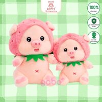 Gấu nhồi bông Heo Lulu Mũ Dâu Màu Hồng quà tặng sinh nhật cho bé cute Hàng Đẹp GABO TEDDY BEAR
