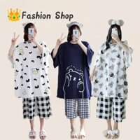 Gấu Plus Kích Thước Bộ Đồ Ngủ Nữ Mùa Hè Ba Phần Tư Tay Áo Thun Kiểm Tra Quần Rời Bà Bầu Homewear