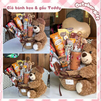 [Gấu Teddy. Hỏa tốc] Giỏ Bánh Kẹo Kèm Gấu Teddy Mũ Nồi Tone Nâu Sang Chảnh - Quà 20/10. Sinh Nhật - October Gift
