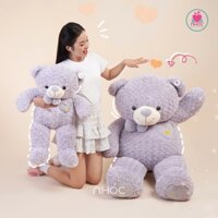 Gấu teddy quà tặng lông xoắn cổ đeo nơ màu tím - NHÓC