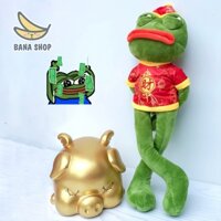 Gấu thú nhồi bông ếch xanh Pepe mặc áo thêu phát tài thần tài đỏ may mắn siêu bựa dành cho vozer chơi Tết