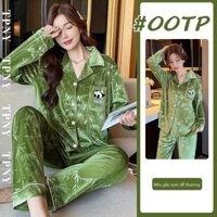 Gấu Trúc Vàng Nhung Bộ Đồ Ngủ Nữ Nhung Vàng Gấu Trúc Bộ Đồ Ngủ Nữ Thu Đông Phong Cách Mới Dài Tay Cao Cấp Tươi Đơn Giản Rời Homewear Phù Hợp Với