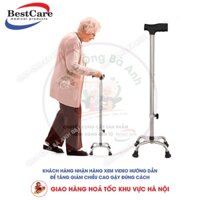 Gậy Chống Cho Người Già 4 Chân Thấp Bằng Inox Loại Chốt Xoáy Điều Chỉnh Chiều Cao 80 đến 98cm