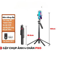 Gậy chụp ảnh 4 chân P185 , gậy chụp ảnh selfie cầm tay tặng kèm remote chiều dài gậy tối đa 180cm