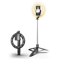 Gậy chụp ảnh tích hợp đèn Livestream và Tripod USAMS US-ZB241 Portable Live Show LED Ring Light Selfie Stick With TripodHeight: 1.68m (Max) black ( ZB241ZJ01 )