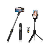 Gậy chụp hình 3 chân có bluetooth Selfiecom K10 chụp ảnh selfie tự sướng bằng remote, kẹp xoay 360 độ - Hàng chính hãng - Đen