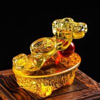 Gậy như ý ngọc châu đỏ trưng phong thủy chất liệu thủy tinh (90*65mm)