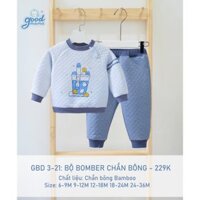 GBD3-21 Bộ Bomber Chần Bông Goodmama Chất Liệu Chần Bông Bamboo dày dặn và ấm áp, thích hợp cho bé mặc khi trời lạnh