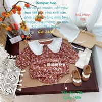 (GD014) (5-12kg) Quần áo trẻ em (Puppy Kids) Romper hoa, vải đũi cotton, nền nâu họa tiết hoa nhỏ, phối cổ sen trắng.