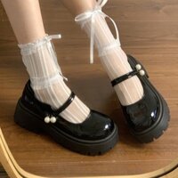 GD110-(LÙI 1 SIZE Full Box) Giày đốc nữ 2 hạt ngọc đế độn 5cm tôn dáng, da mềm êm chân hottrend 2024