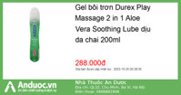 Gel bôi trơn Durex Play Massage 2 in 1 Aloe Vera Soothing Lube dịu da chai 200ml