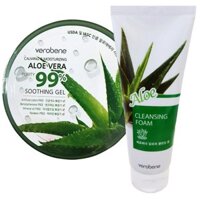 (Gel dưỡng ẩm + Sữa Rửa Mặt) Lô Hội_Aloe Cleansing Foam 150ml + Calming & Moisturizing Aloe Vera Smothing Gel 300ml