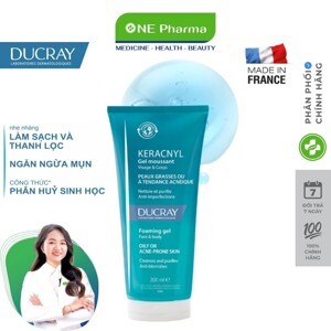 Gel rửa mặt cho da nhờn mụn Ducray Keracnyl Gel Moussant