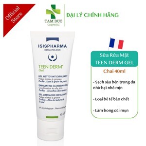 Gel rửa mặt da thường giảm nhờn ngừa mụn ISIS Pharma Teen Derm Gel 40ml