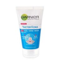 Gel rửa mặt GARNIER 3 trong 1 tác dụng làm sạch da, tẩy tế bào chết kết hợp mặt nạ dưỡng từ đất sét trắng làm trắng da