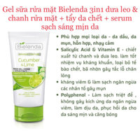 Gel sữa rửa mặt Bielenda 3in1 dưa leo & chanh (rửa mặt + tẩy da chết + serum) sạch sáng mịn da