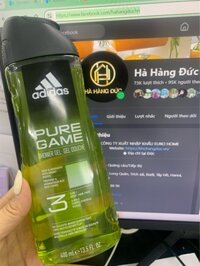 Gel tắm gội 3in1 Adidas Pure Game 400ml, màu xanh cốm – chai