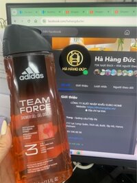 Gel tắm gội 3in1 Adidas Team Force 400ml, màu đỏ cam – chai