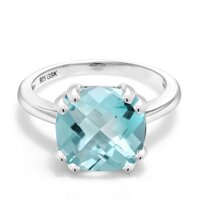 Gem Stone King 925 Sterling Silver Sky Blue Topaz Women Ring (4.65 Ct Cushion Checkerboard, Gemstone Birthstone, Available in size 5, 6, 7, 8, 9)