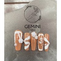 [Gemini.nailbox] Nailbox thiết kế cô dâu tone cam nâu nude kết hợp gel xi mặng, đính charm hoa hồng