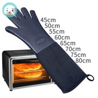 Gent Khâu Màu Trơn Chịu Nhiệt Nhà Bếp Găng Tay Nấu Ăn Bền Chống Trơn Trượt Lò Nướng Găng Tay BBQ Cực Dài Hữu Ích EN