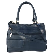 Genuine Big bag Luxurious Fashion Soft Leather Shoulder Handbag Navy Blue