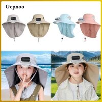 Gepnoo Trẻ Em Rộng Vành Mũ Có Quạt Năng Lượng Mặt Trời Du Lịch Cắm Trại Mũ Chu Vi Đầu 52-55cm Mũ Làm Mát Cho Bãi Biển Chơi Thời Trang