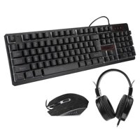 Gerioie Keyboard and Mouse, Wired Mouse Headset, Backlight for Computer Laptop Computer Use Gaming Keyboard Set(Black (ice Blue))