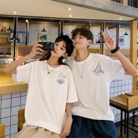 【Gesh bag】 Cặp vợ chồng t Áo sơ mi phim hoạt hình cá heo Túi mẫu thiết kế áo đôi thời trang cho cặp