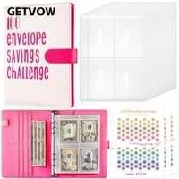 GETVOW Sách tiết kiệm, Chất kết dính thử thách phong bì rời bằng da, Hệ thống sắp xếp tiền 100 ngày vui nhộn Giá đỡ ngân sách di động Cặp đôi
