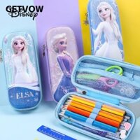 GETVOW Túi đựng bút Anna Elsa, Túi đựng bút tinh tế có dây kéo bông tuyết, Hộp đựng bút chì chống bụi bẩn EVA hoạt hình chống nước cho bé gái
