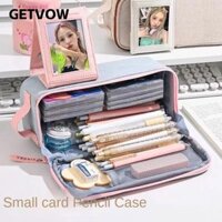 GETVOW Túi đựng bút văn phòng phẩm, Bút chì thẻ dung lượng lớn đa chức năng, Đồ dùng học tập nhiều lớp INS Hàn Quốc có túi Photocard Túi đựng văn phòng phẩm