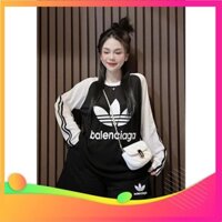 gf Set Bộ Đồ Thể Thao Nữ Adidas Áo Thun Dài Tay Phối Màu Rót Sọc Mix Quần Sooc Đùi Freesize