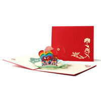 GFM2050R 3D Mother's Day Greeting Cards I Love Mom FlowerHeart-shape Paper Handmade Anniversary Birthday Card Gifts fo