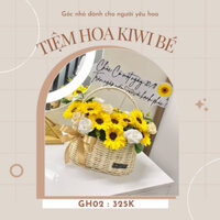 Gh02 Giỏ hoa hồng sáp mix hướng dương giỏ mây tặng kèm baner + thiệp - Tiệm hoa Kiwi bé