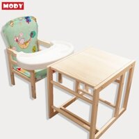 Ghế ăn dặm bằng gỗ đa năng kèm đệm và khay ăn cho bé Mody M484295 (màu ngẫu nhiên)