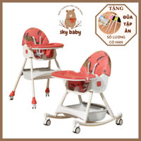 Ghế ăn dặm cho bé gấp gọn ngả lưng 3 chế độ chân cao có bánh xe kèm bập bênh khay ăn tháo rờI
