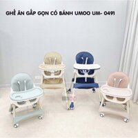 Ghế ăn dặm Umoo, ghế ăn dặm gấp gọn có đai, đệm, bánh xe