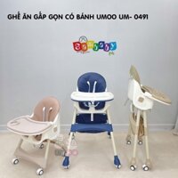 Ghế Ăn Gấp Gọn Có Bánh Xe cho bé Umoo Cao Cấp UM 04144 ( KHÔNG CÓ NGẢ LƯNG)