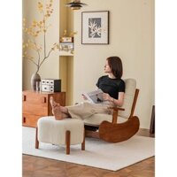 Ghế Bập Bênh Đơn Gỗ Nguyên Khối Cổ Điển Ban Công Phòng Ngủ Thư Giãn Ghế Tựa Người Lớn Nhà Thiết Kế Sang Trọng Nhẹ Nhàng