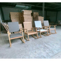 Ghế bập bênh gỗ/gỗ phối mây poly rattan- rocking chair, ghế thư giãn đọc sách.