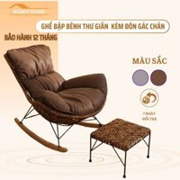 Ghế Bập Bênh Thư Giãn BERRY Ghế Đan Bằng Sợi PE Kèm Đôn Gác Phong Cách Tân Cổ Điển 2 Màu Xám Nâu B17