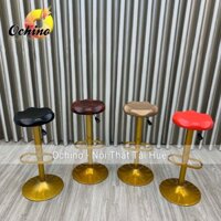 Ghế Bar, Ghế Trang điểm Chân Xoay Vàng Đậm K2 Mẫu Tròn Vát Có Gác Chân Tiện Lợi